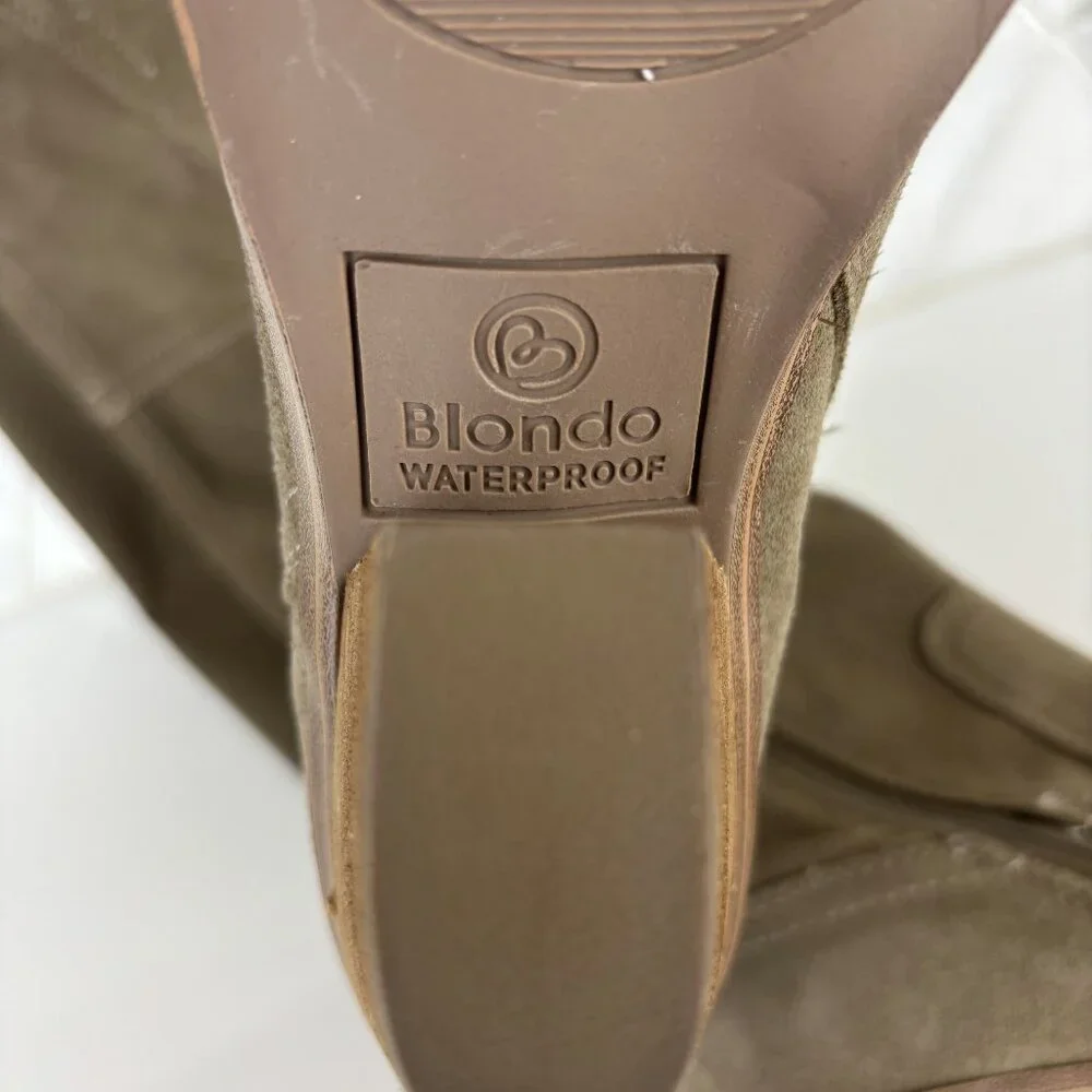 6M Taupe Knee High Boot Cuban Block Heel Pointed Toe Suede Waterproof Windie